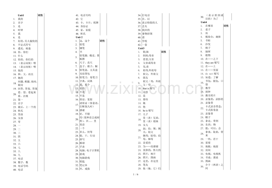 七上下册单元词汇考条.doc_第1页