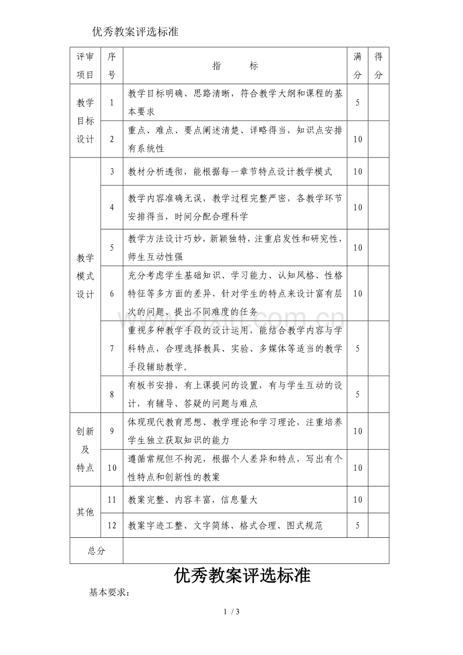 优秀优秀教案评选标准.doc_第1页