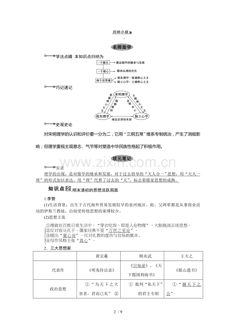 高三历史轮复习考试：宋明理学与明清思想.doc_第2页