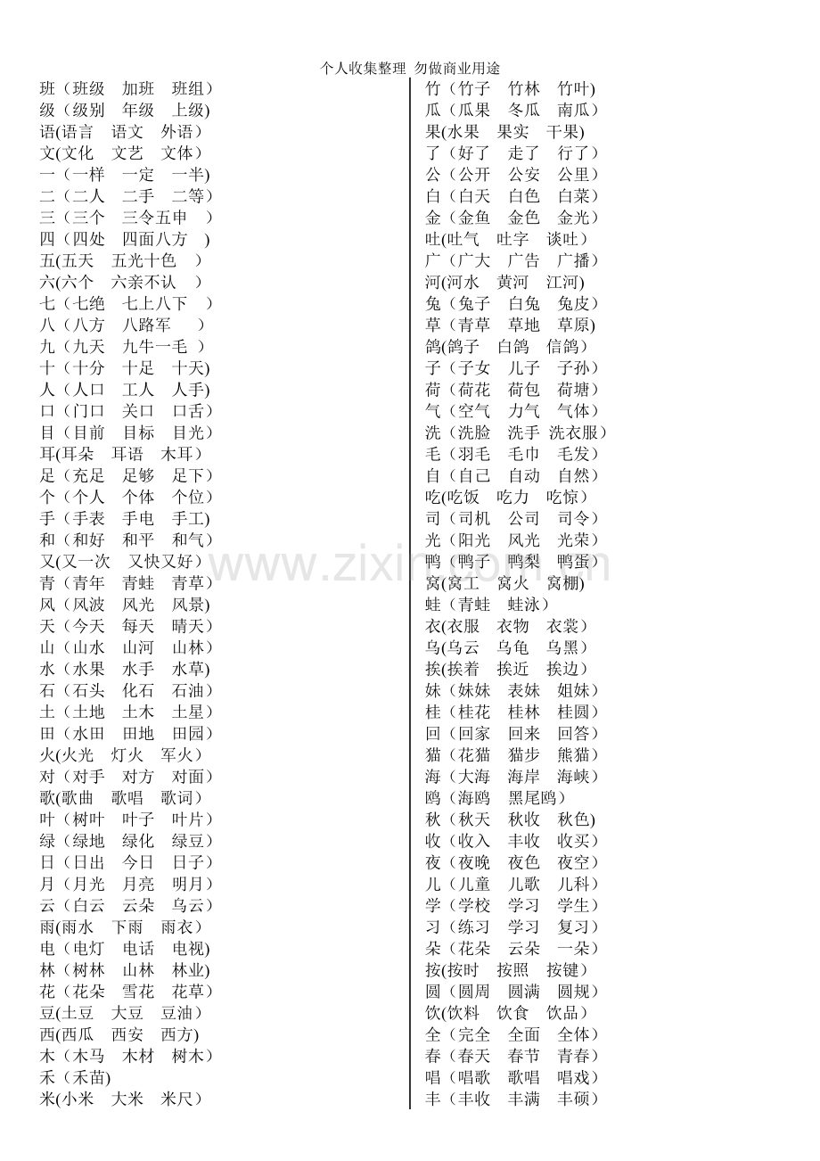 长春版一年级语文上册生字组词.doc_第1页