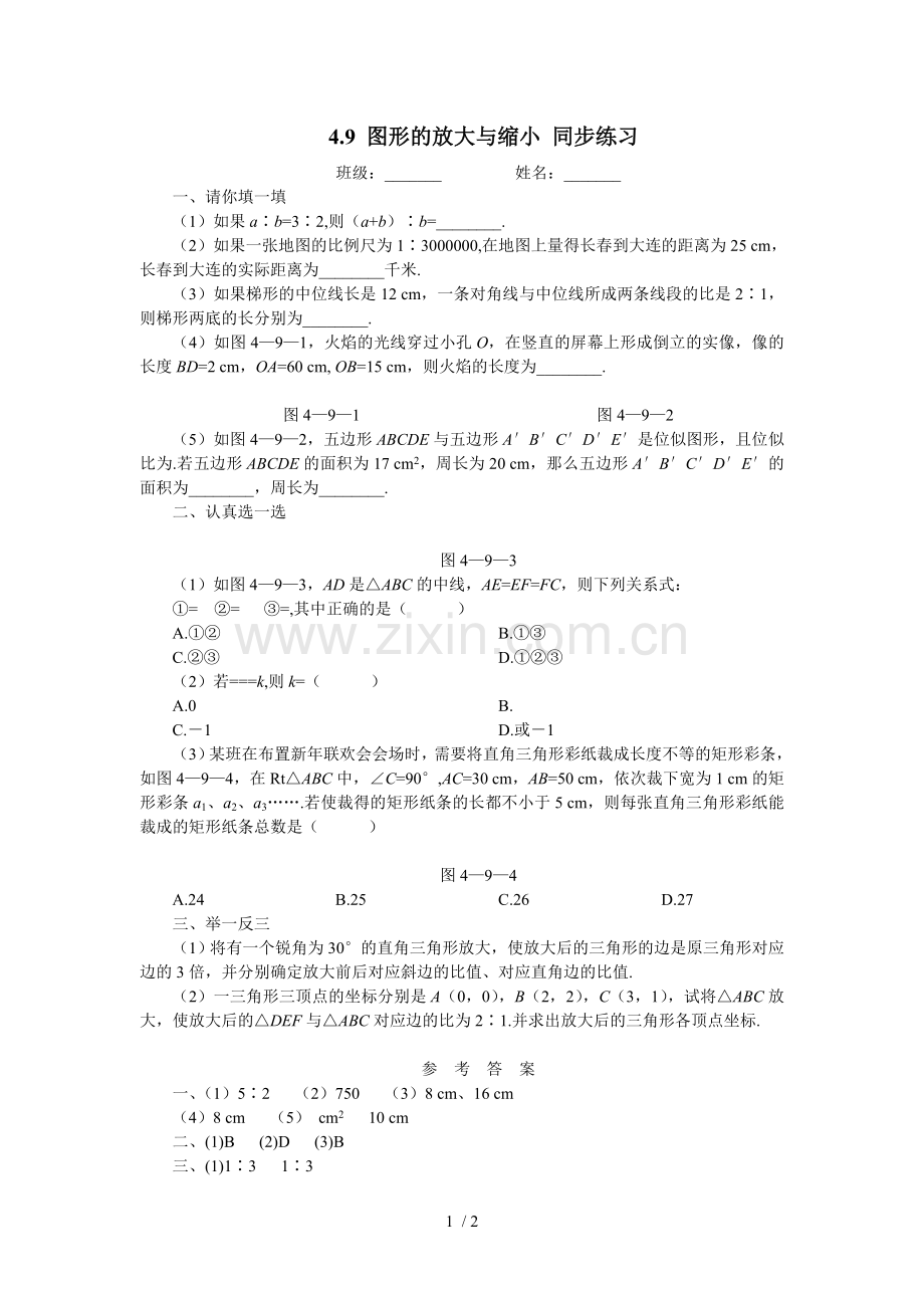 北师大图形放大与缩小同步练习.doc_第1页