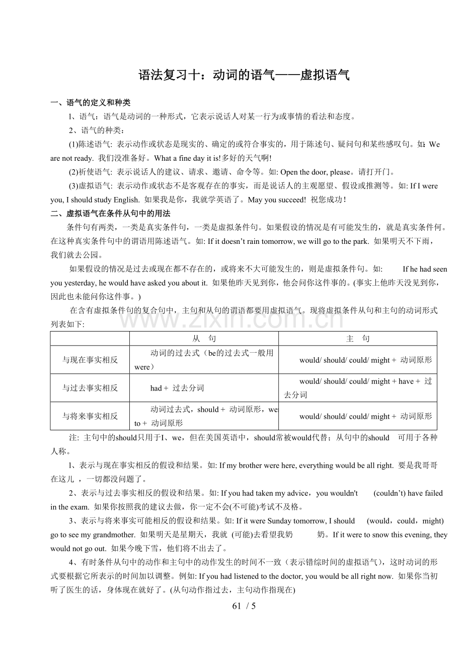 语法复习考试十：动词语气——虚拟语气.doc_第1页