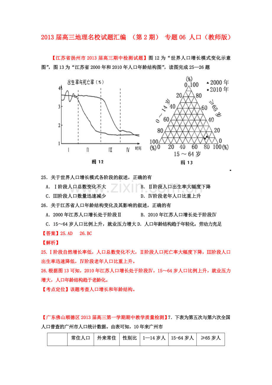 高三地理名校试题汇编(第辑)专题人口(教师版).doc_第1页