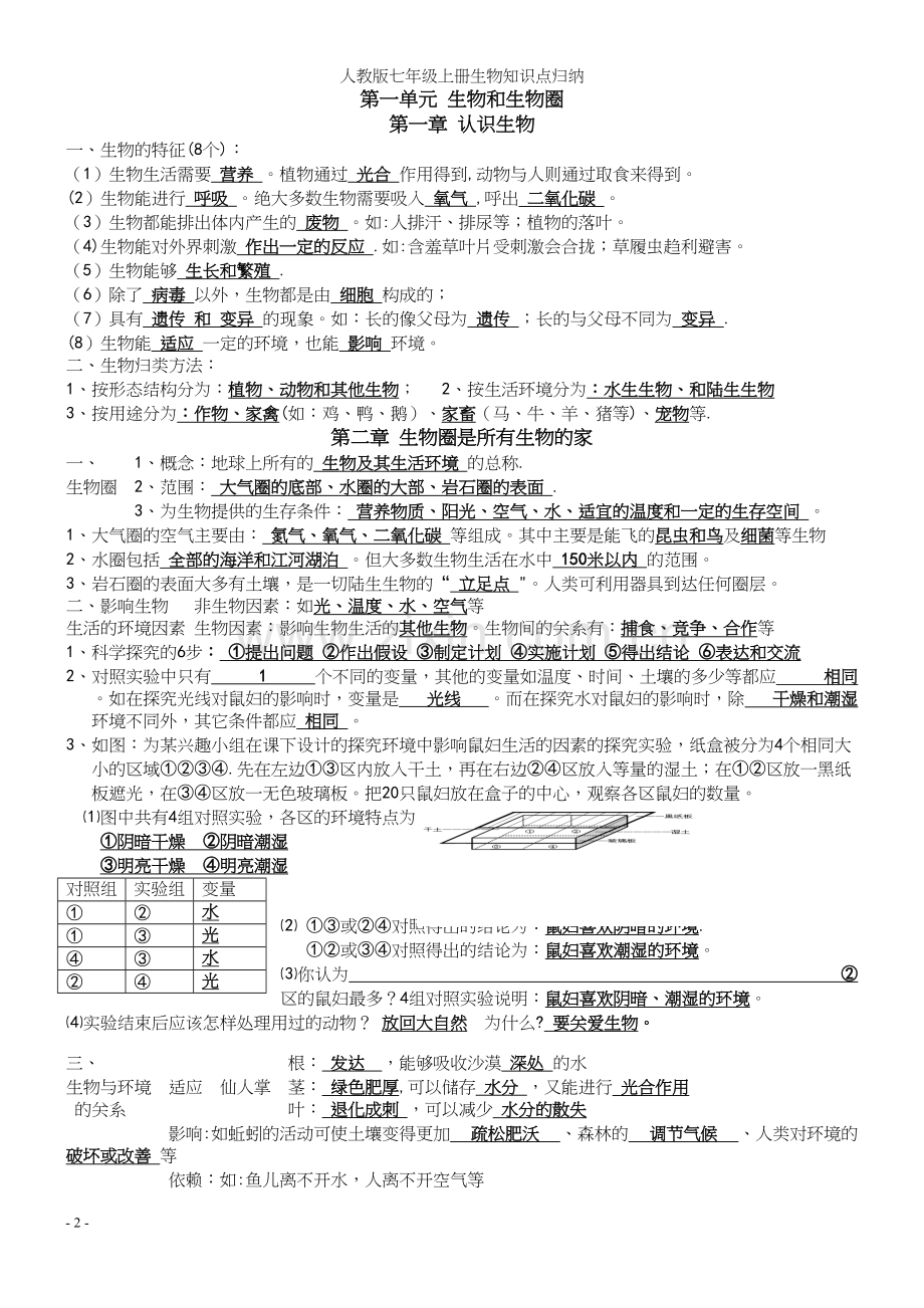 人教版七年级上册生物知识点归纳.docx_第2页