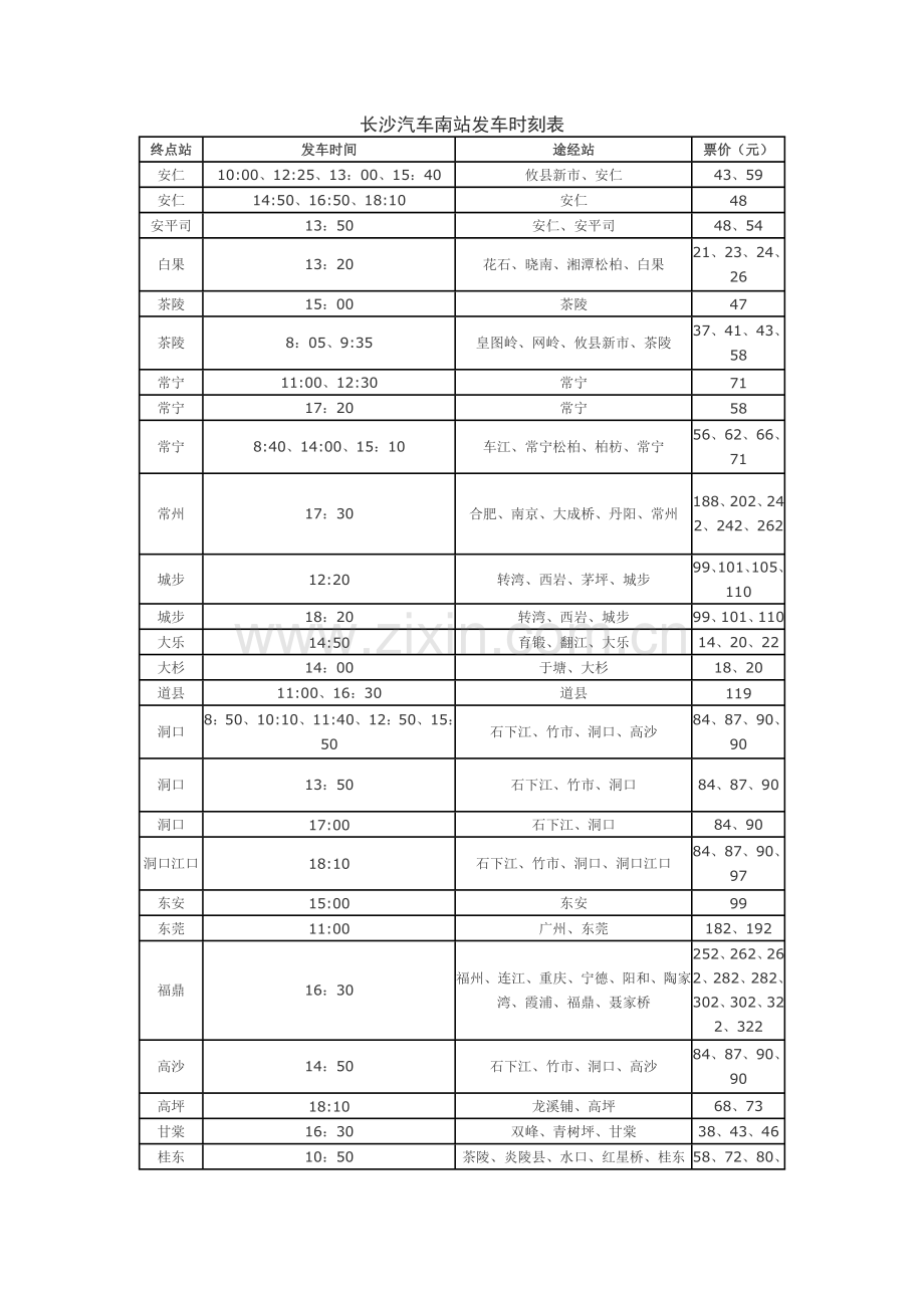 长沙汽车南站发车时刻表.doc_第1页