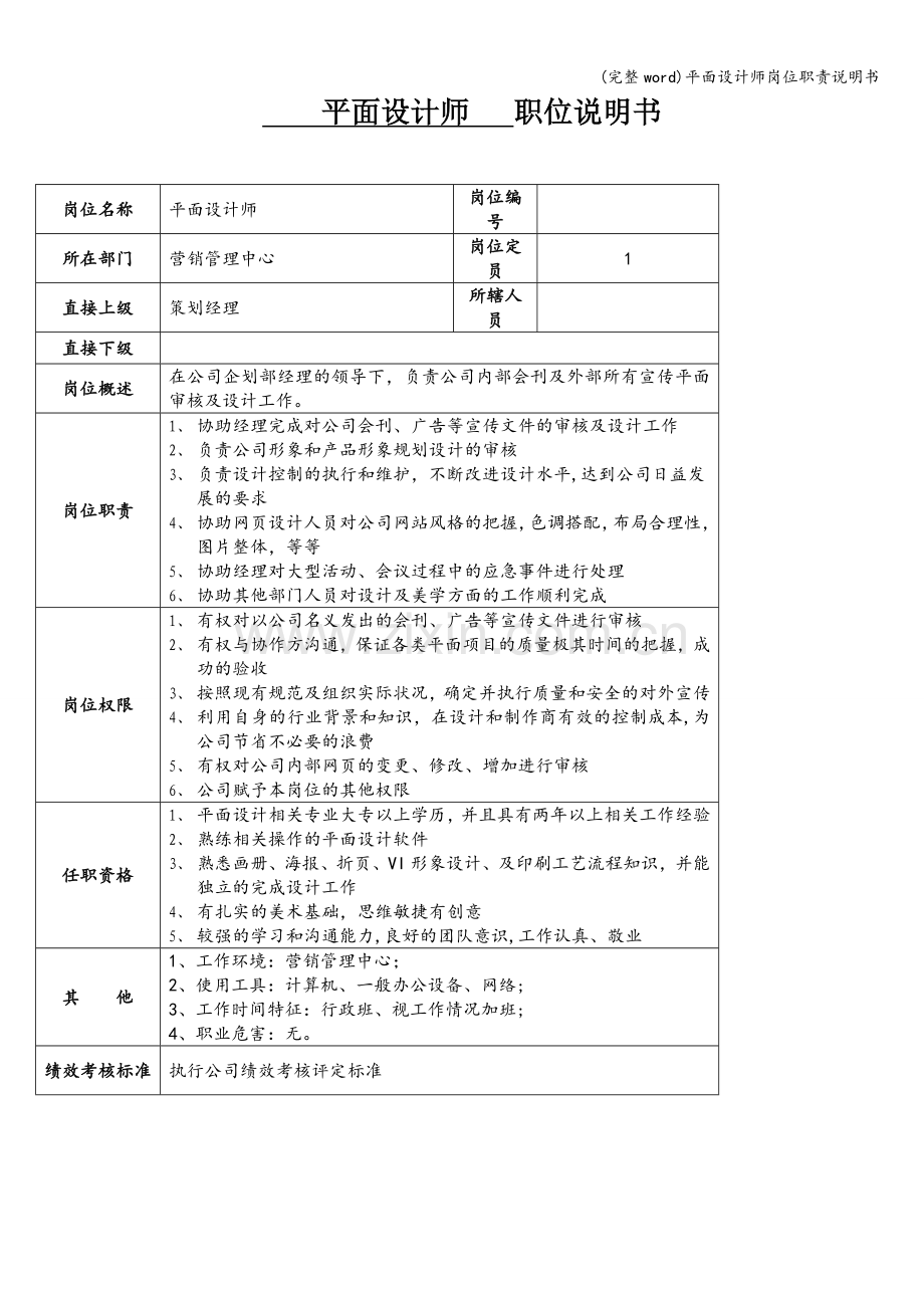 平面设计师岗位职责说明书.doc_第1页