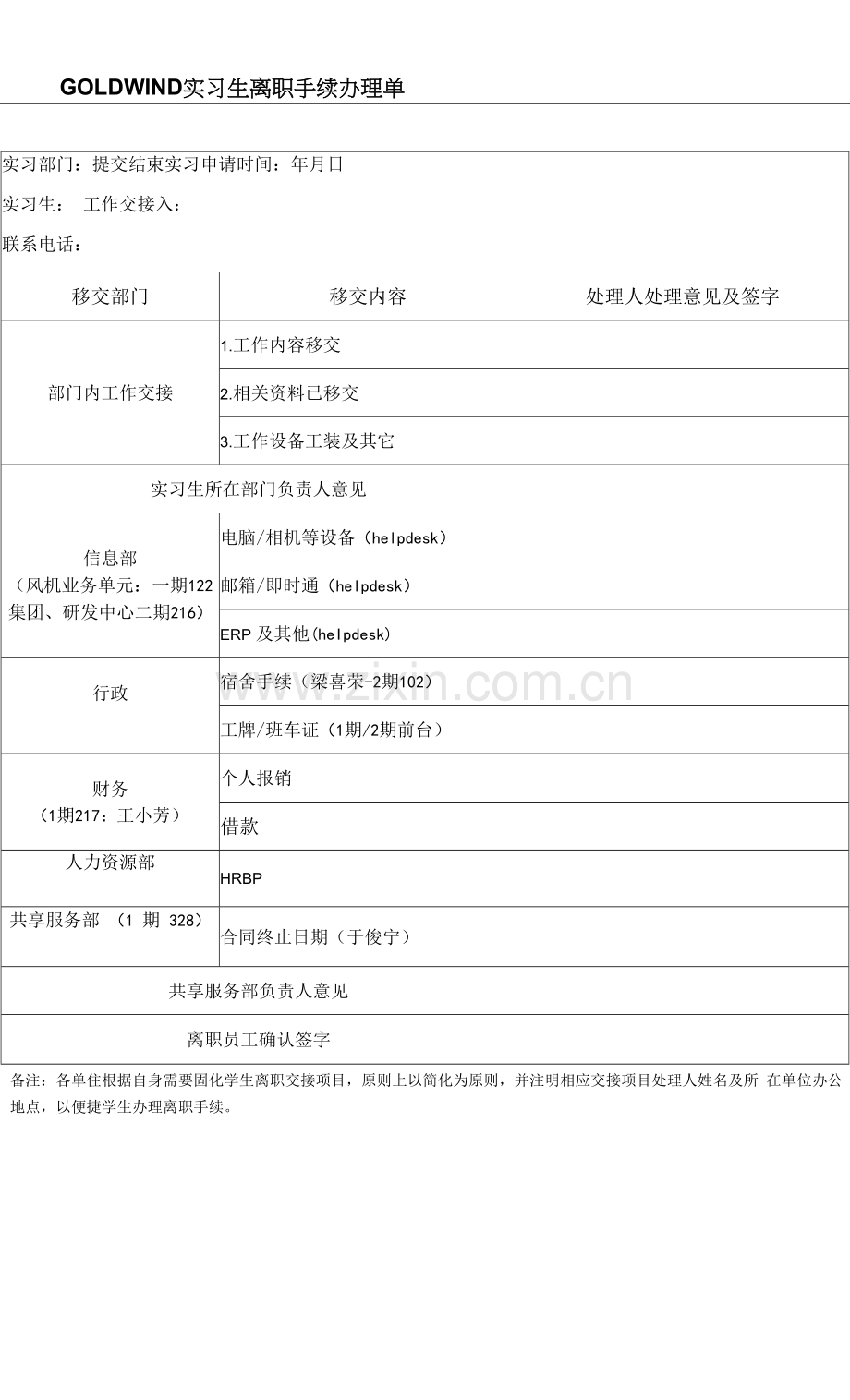 辞职-2、离职工作交接单(实习).docx_第1页