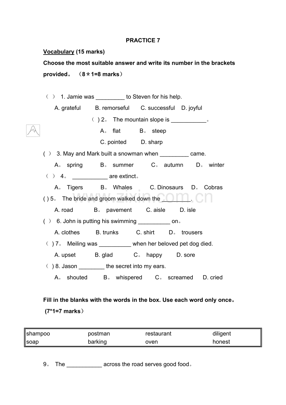 新加坡小学英语二年级试卷PRACTICE7.doc_第1页