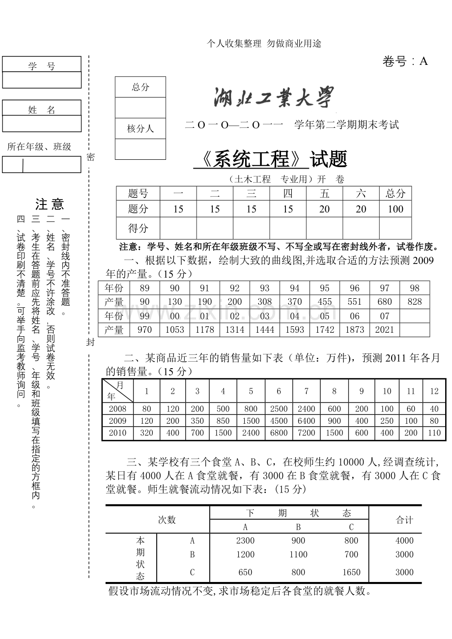 系统工程试卷2011.5A.doc_第1页