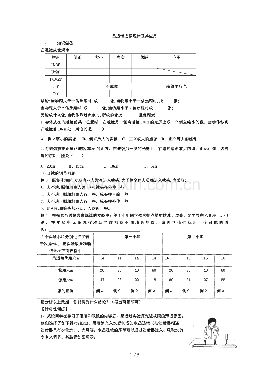 初二物理凸透镜成像复习题(附标准答案).doc_第1页