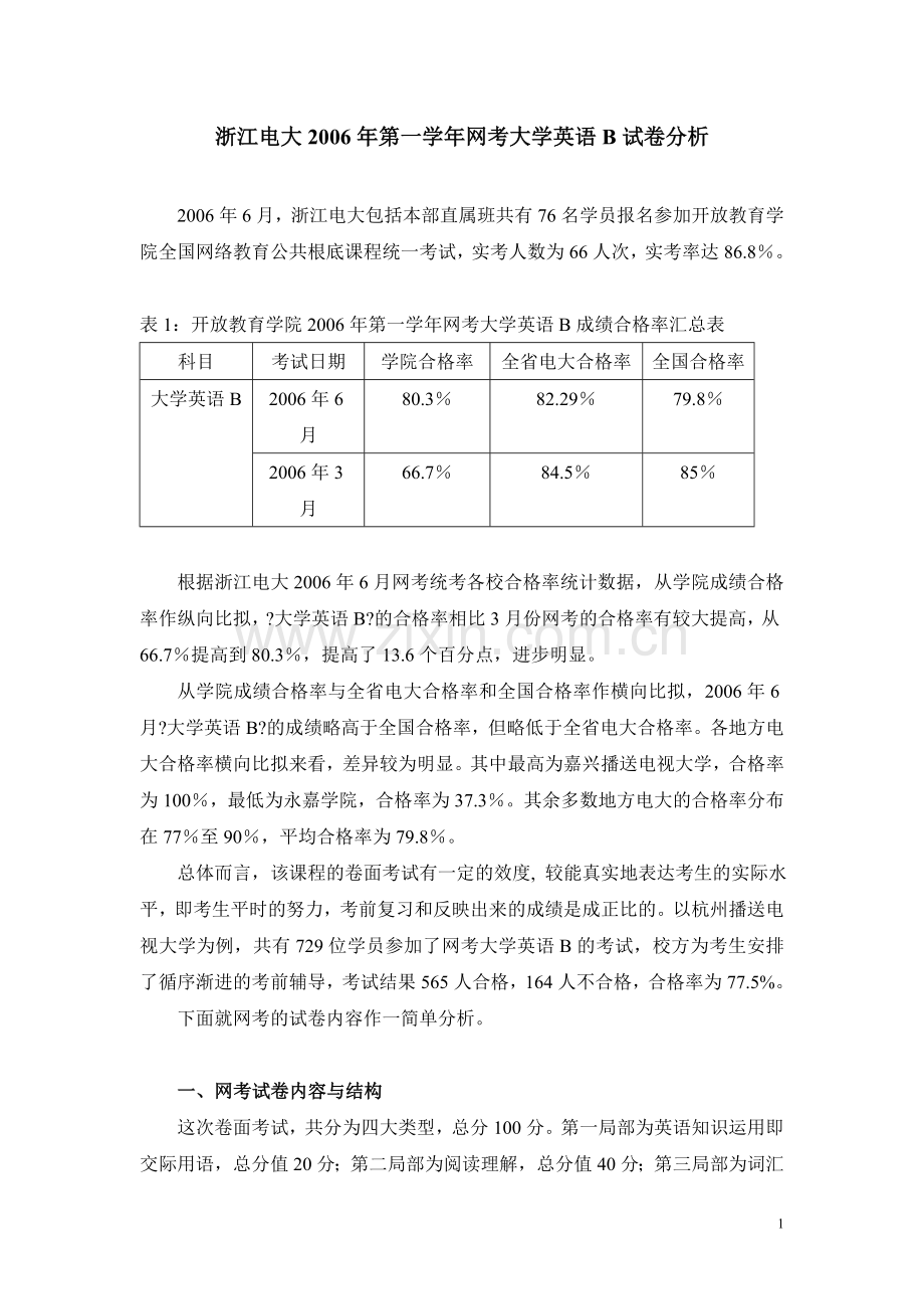 浙江电大第一学网考大学英语B试卷分析.doc_第1页