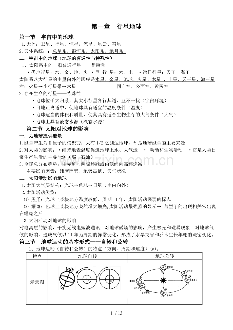 人教新版高一地理必修一复习提纲.doc_第1页