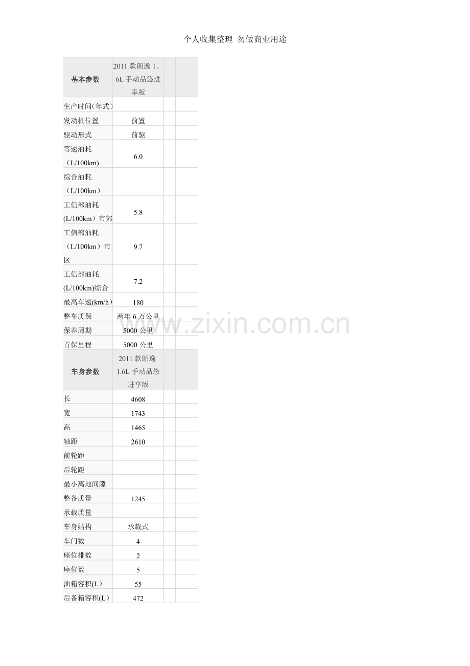 款朗逸汽车的基本参数.doc_第1页