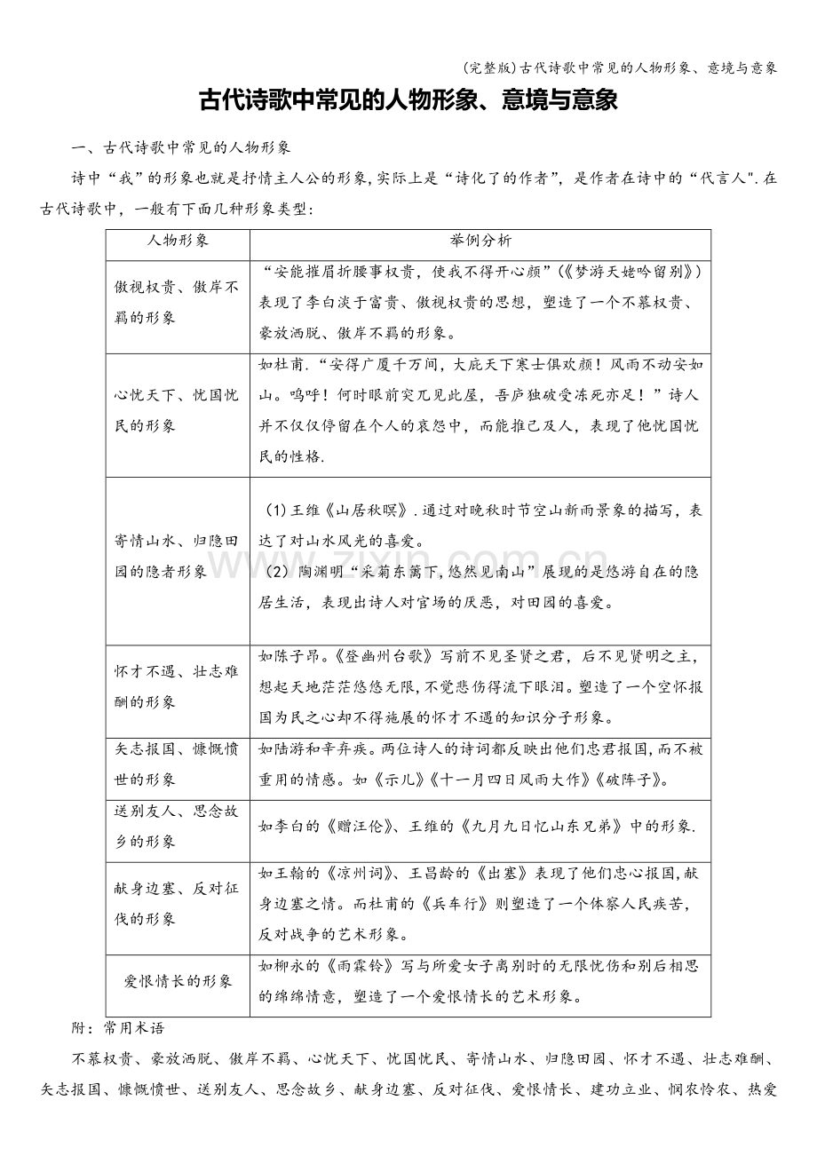 古代诗歌中常见的人物形象、意境与意象.doc_第1页