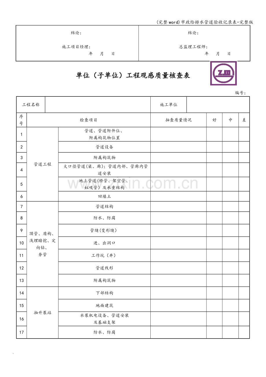 市政给排水管道验收记录表-.doc_第3页