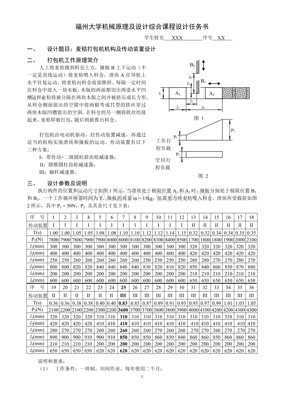 麦秸打包机-课程方案设计书-机械原理2.doc_第1页