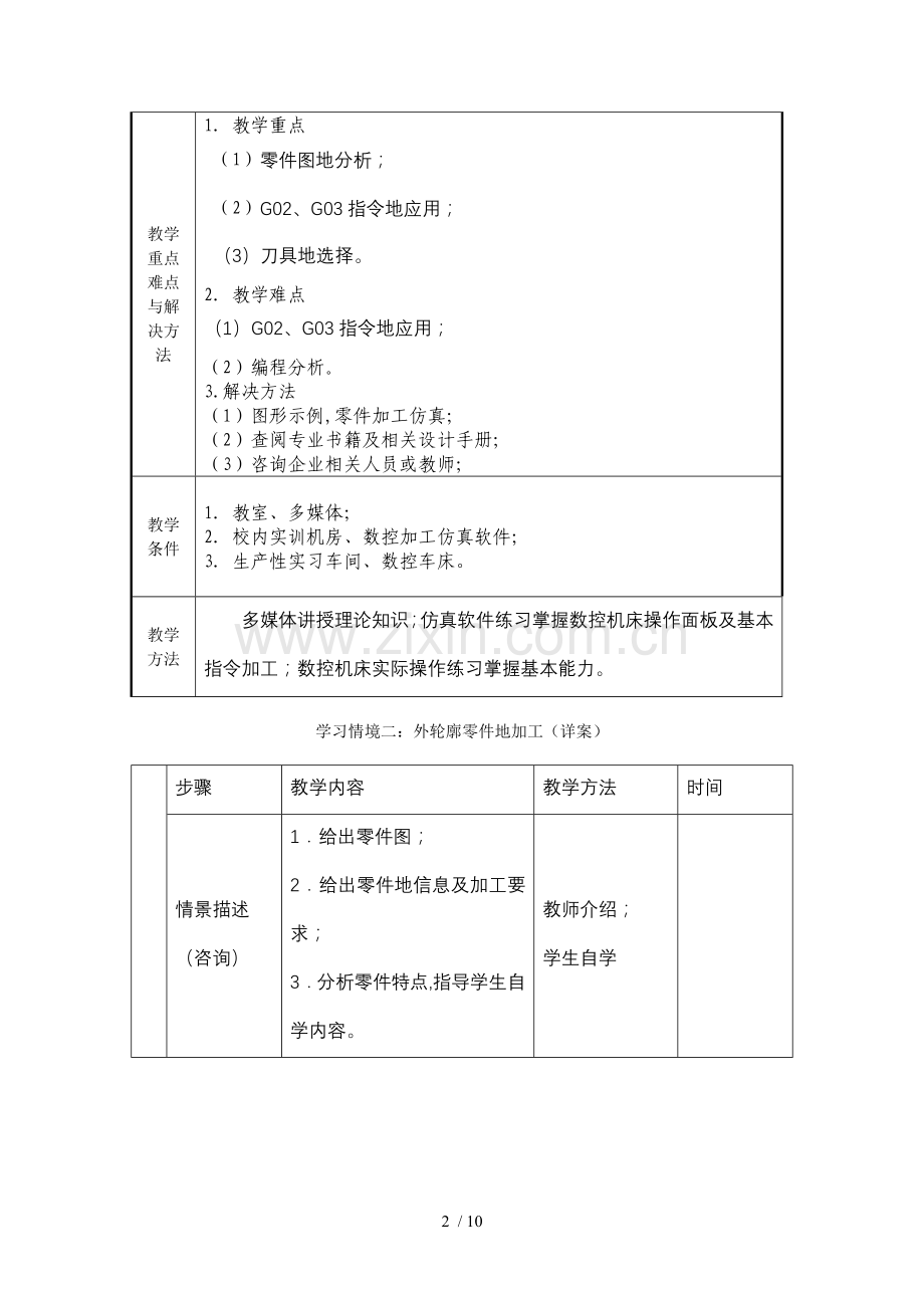 数控加工工艺与编程铣项目二教案.doc_第2页