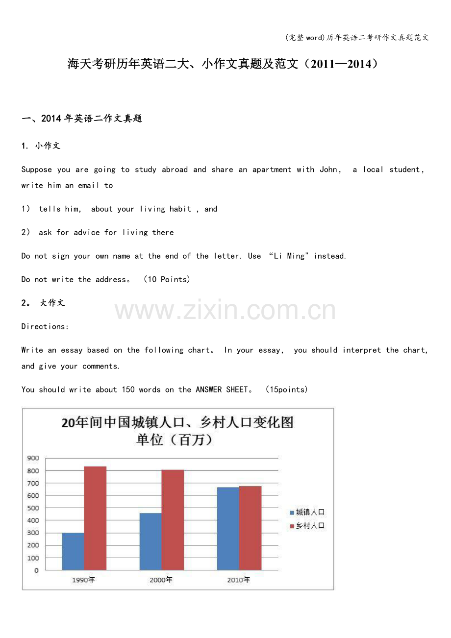 历年英语二考研作文真题范文.doc_第1页