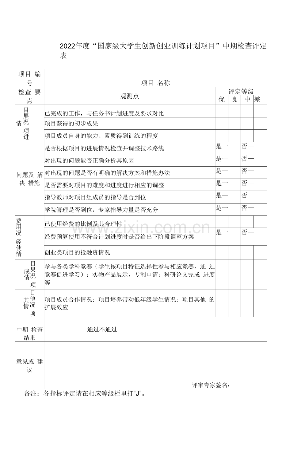 2022年度“国家级大学生创新创业训练计划项目”中期检查评定表.docx_第1页