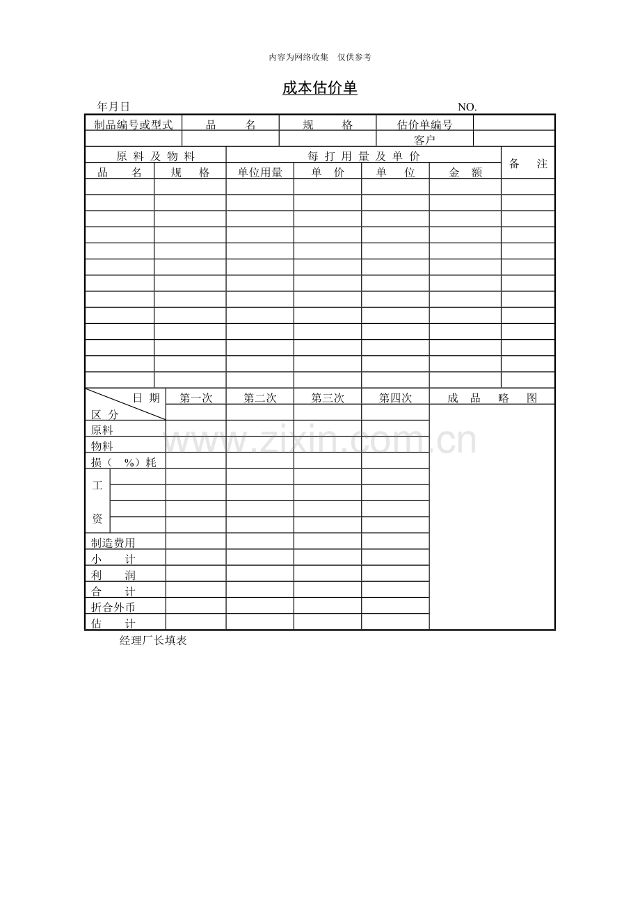 价格评估分析表汇编0.doc_第1页