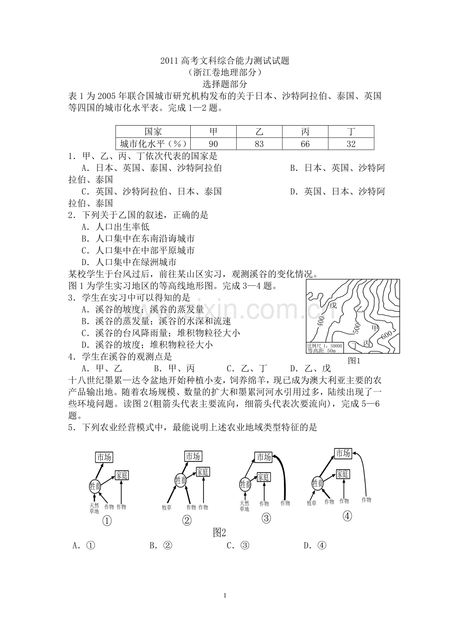 2011年高考地理(浙江卷).doc_第1页