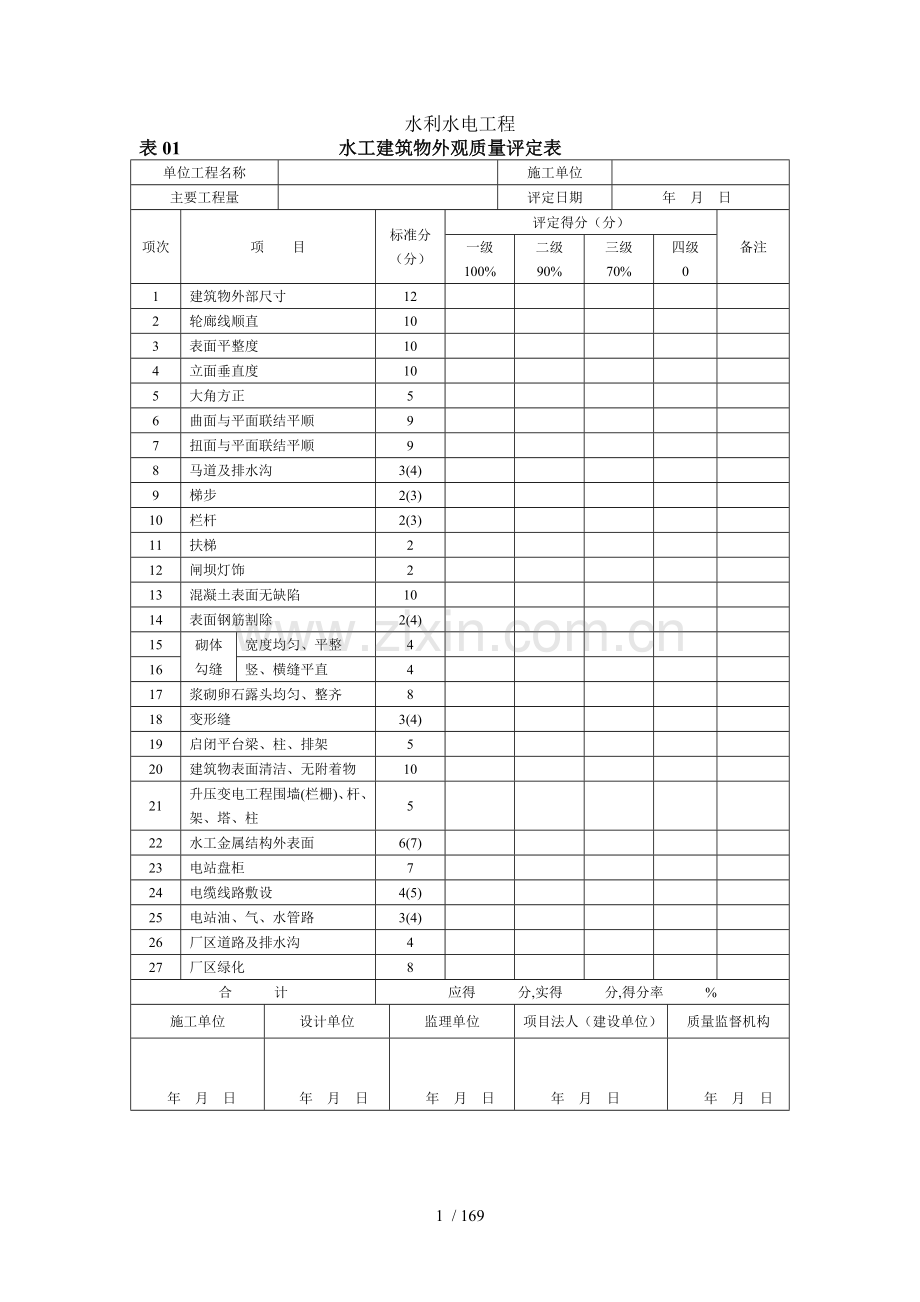 水利水电工程质量评定用表(空表).doc_第1页