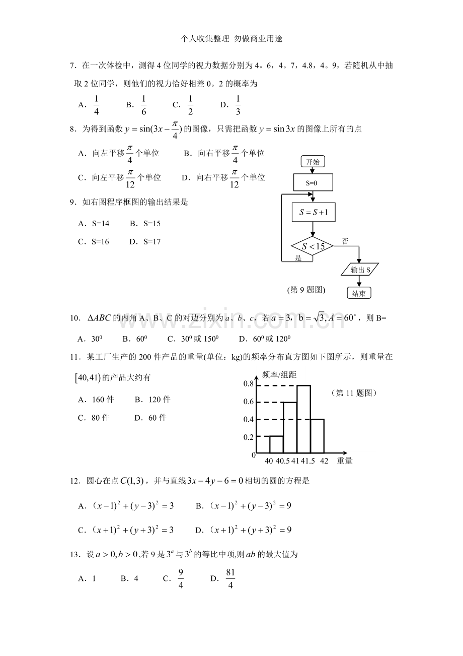 济南市2014年12月普通高中学业水平模拟考试数学试题.doc_第2页