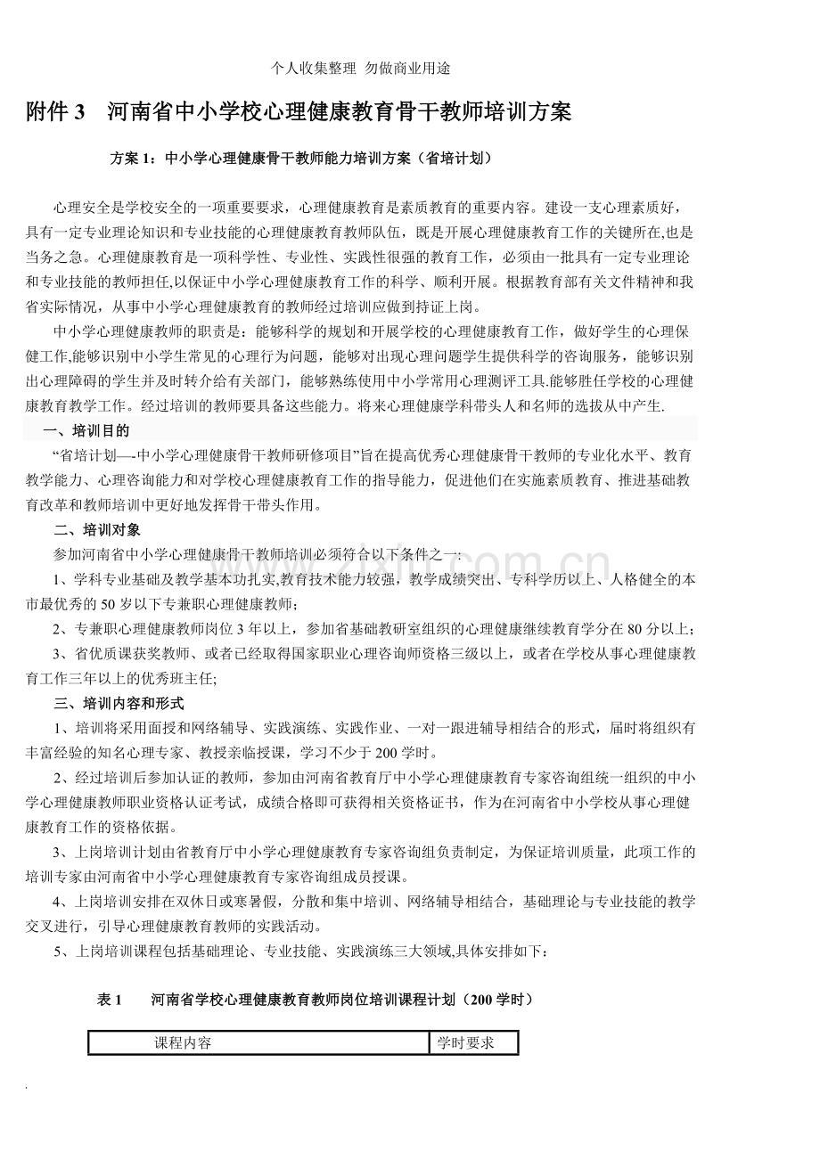 河南省中小学校心理健康教育骨干教师培训方案.doc_第1页