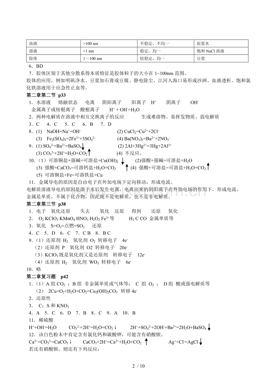 人教版高一化学必修一课后模拟题答案.doc_第2页