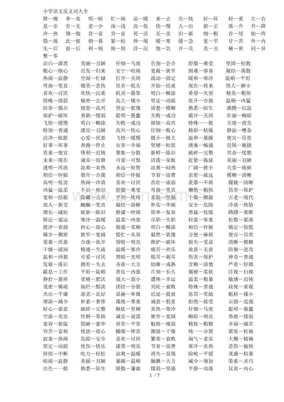 小学教育语文实用近反义词大全.doc_第1页