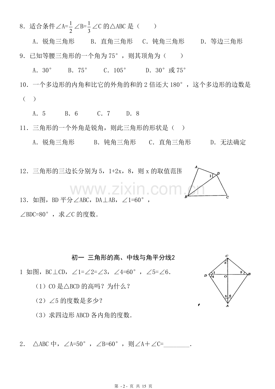 三角形的高中线与角平分线练习题..pdf_第2页