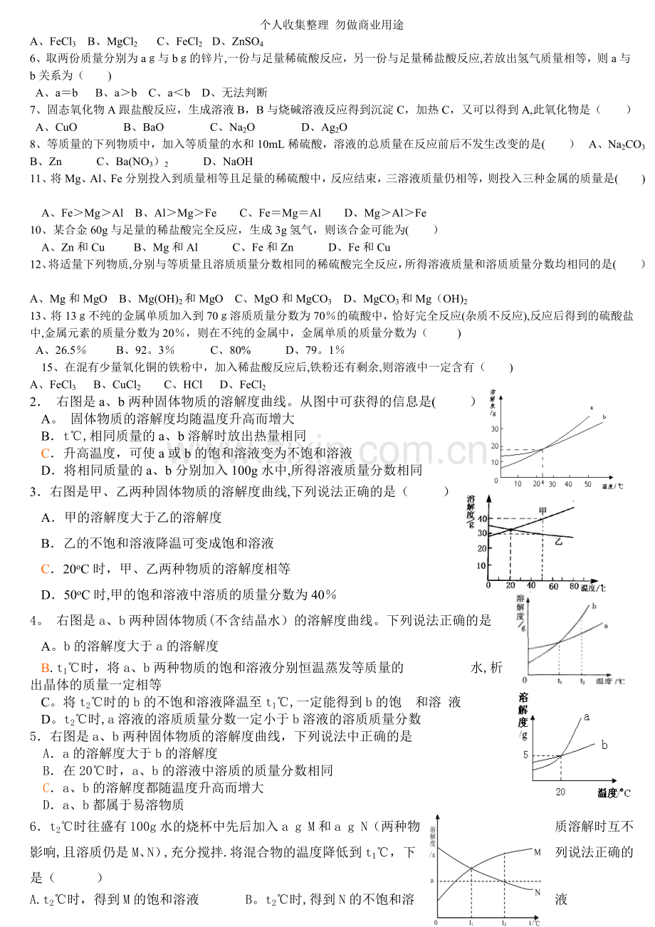 初三化学酸碱盐专题训练和溶解度图像题.doc_第2页