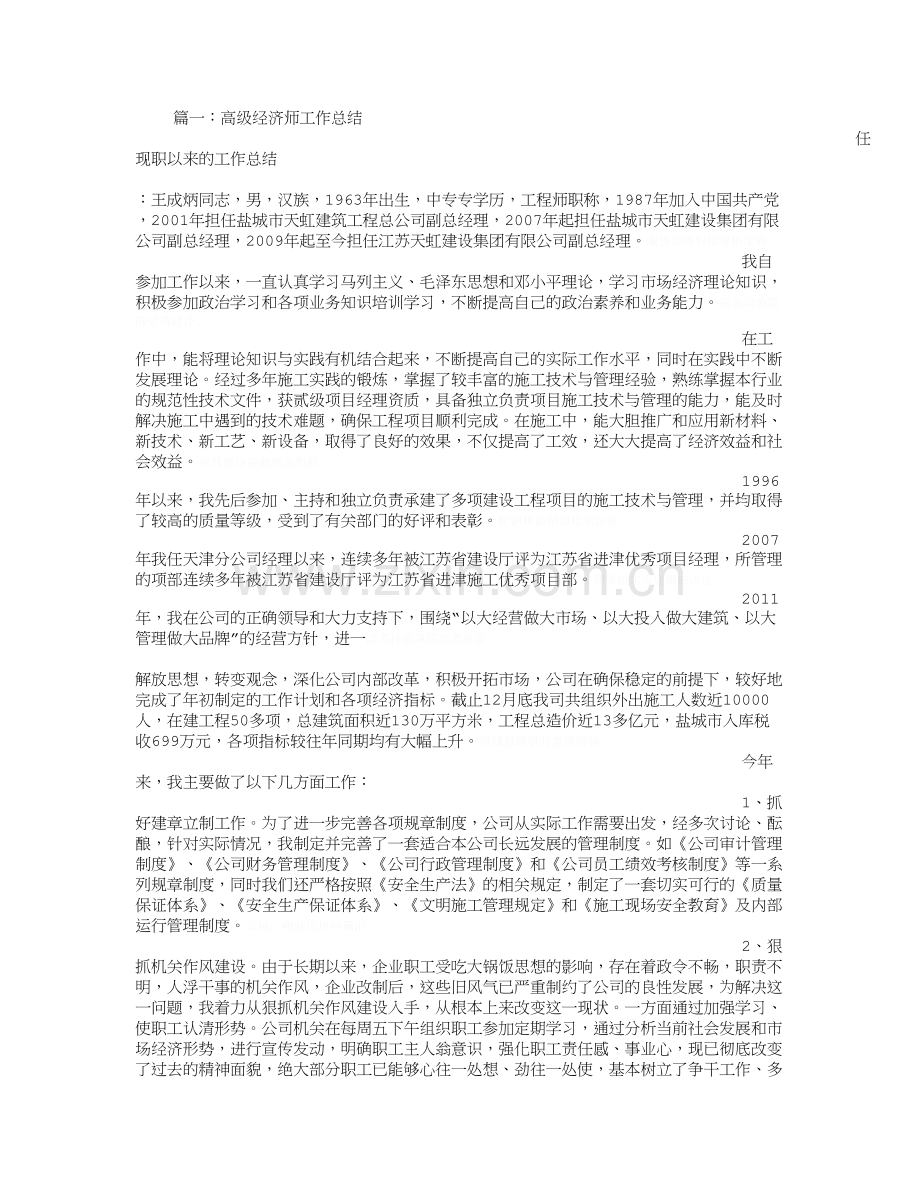 高级经济师工作总结.doc_第1页