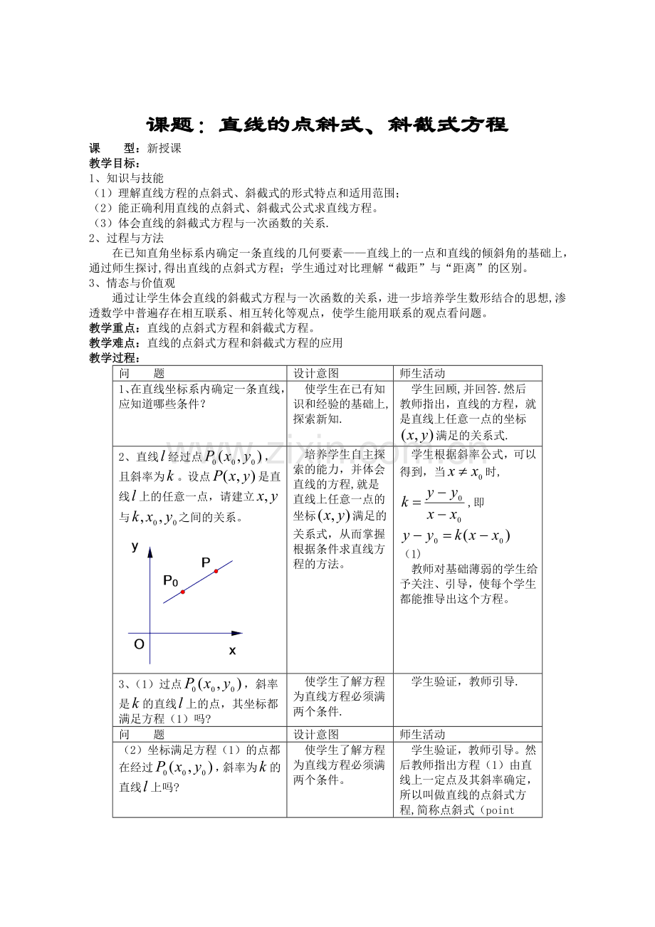 数学：3.2《直线的点斜式、斜截式方程》教案.doc_第1页