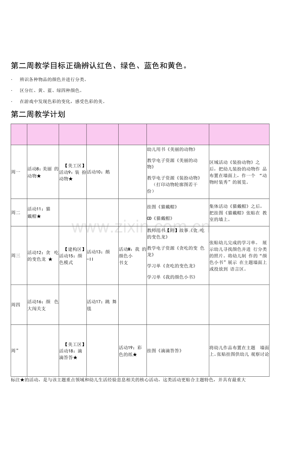 《颜色蹦蹦跳》主题教学计划表.docx_第2页