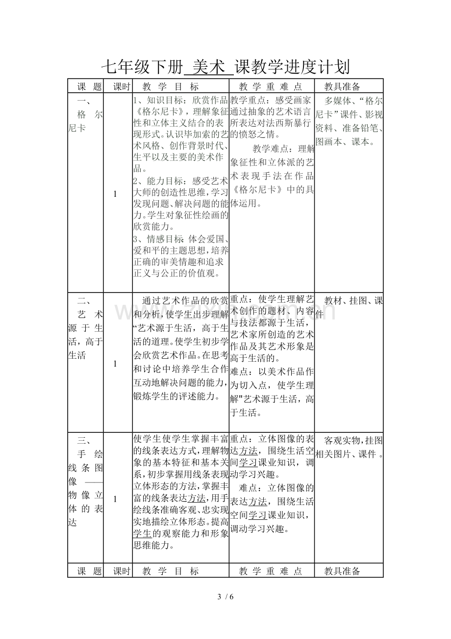 人美新版七年级下册美术教学计划.doc_第3页