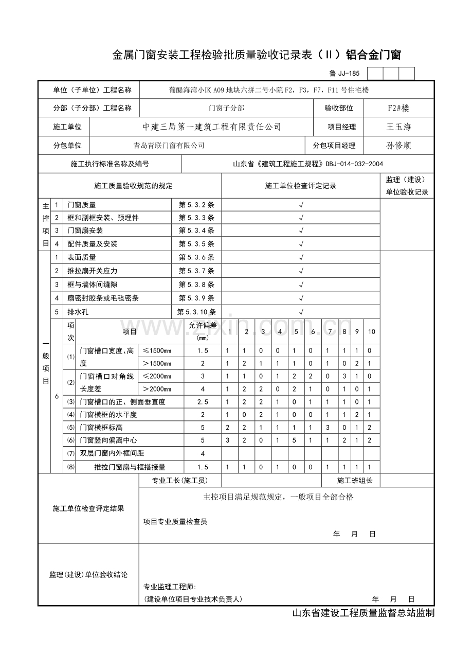 金属门窗安装工程检验批质量验收记录表1.doc_第3页