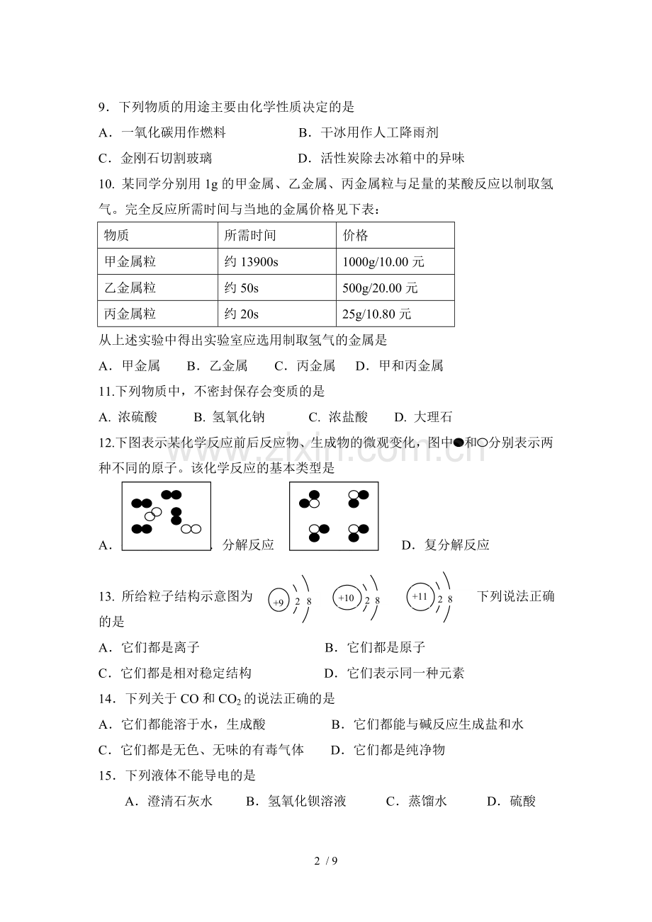 中考化学试题及标准答案.doc_第2页