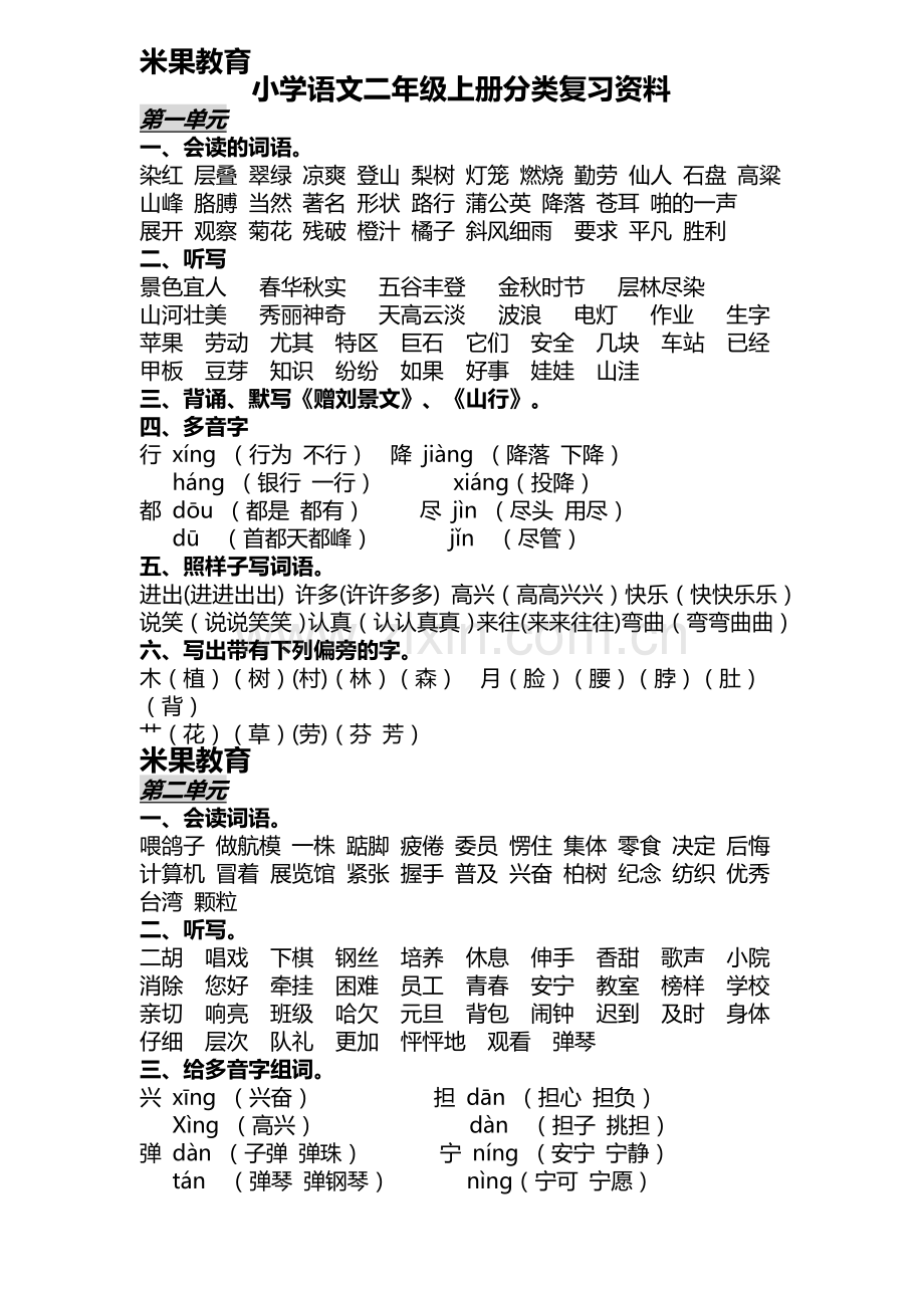 米国教育语文上册分类复习资料.doc_第1页