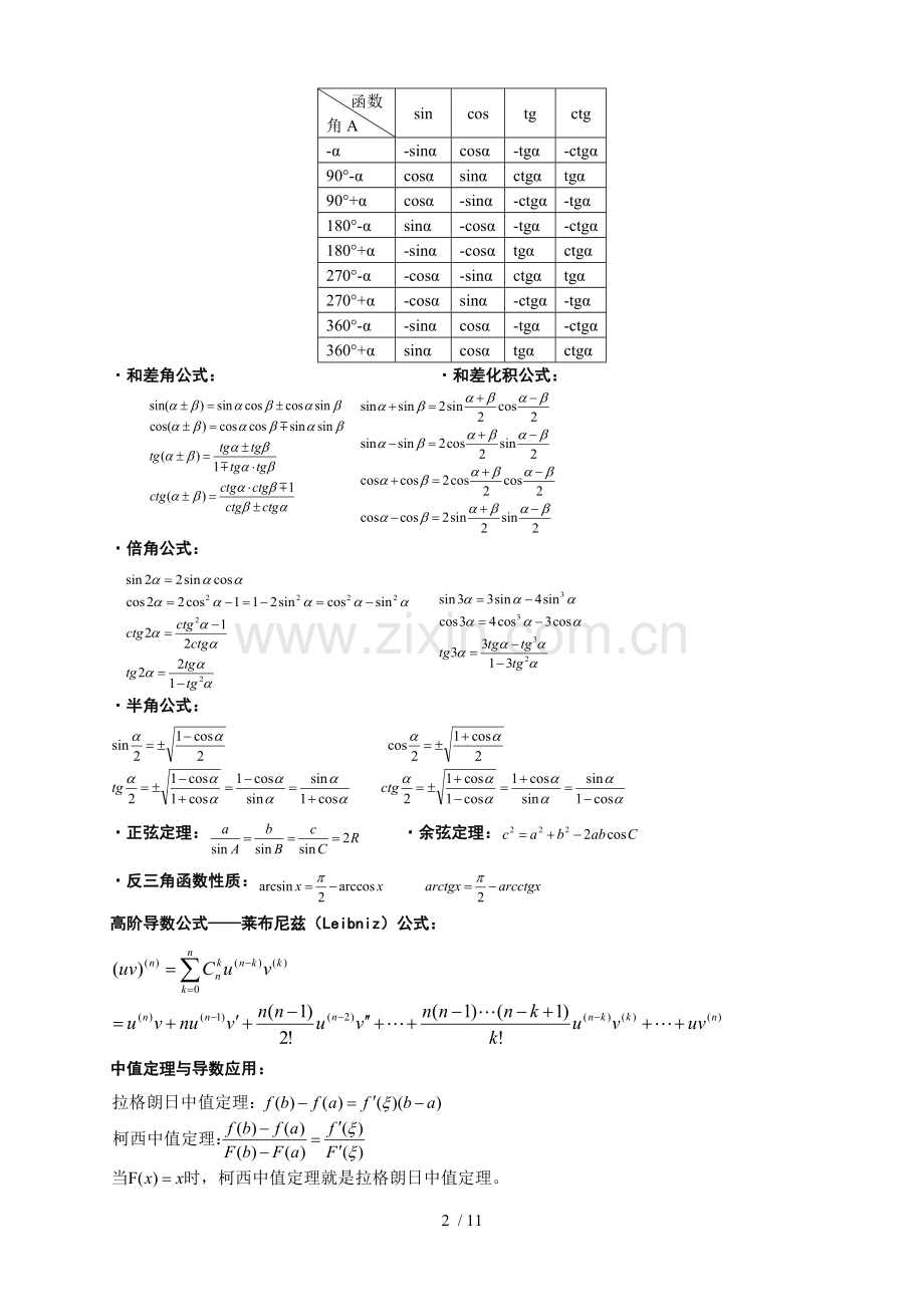 考研数学复习考试必备之高等数学公式打印版.doc_第2页