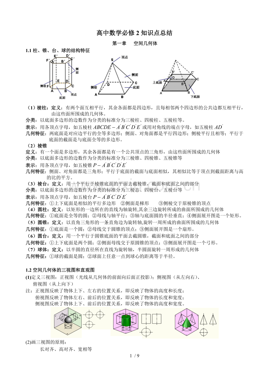 新课标人教A版高中数学必修2重点知识点总结.doc_第1页