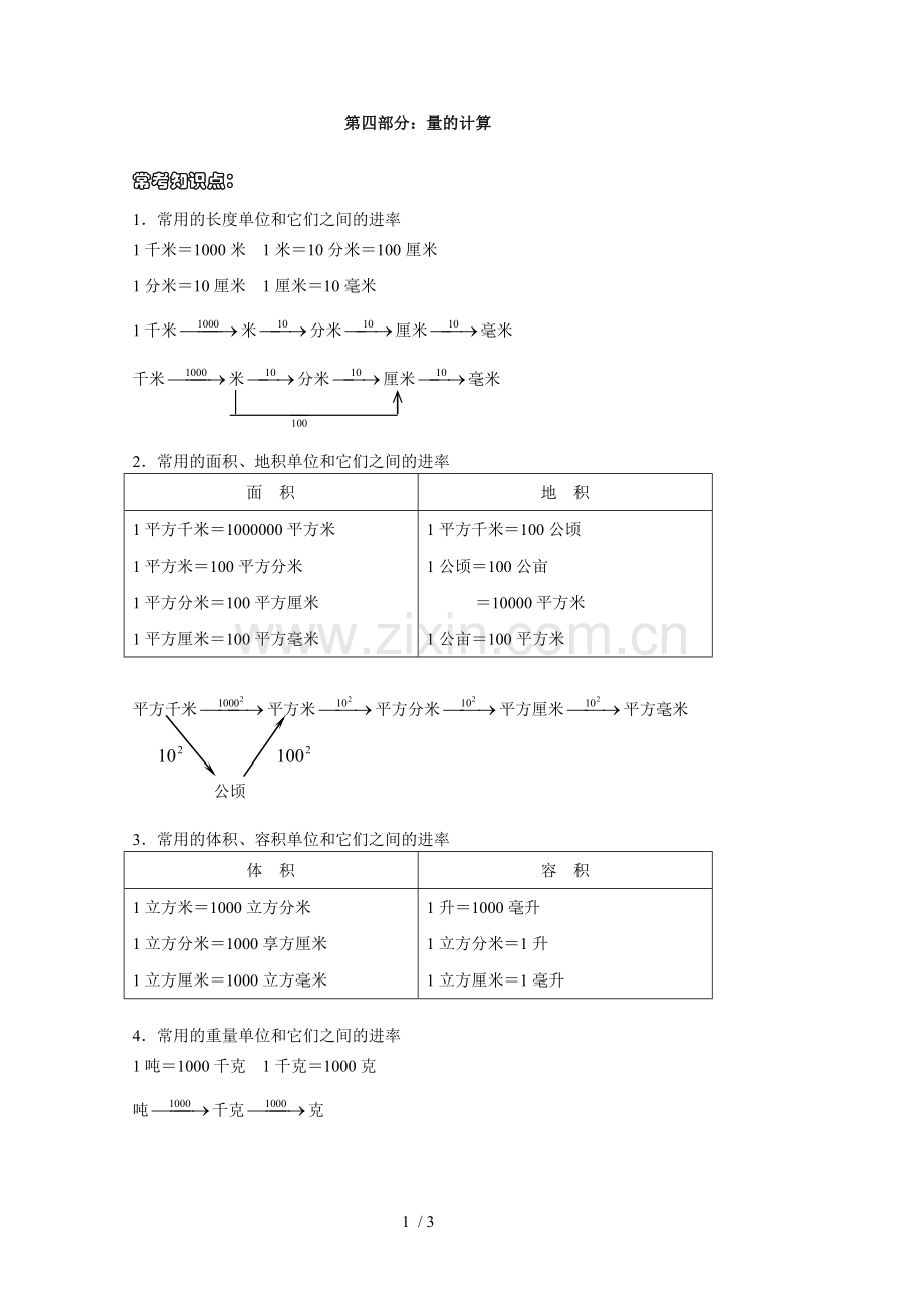 小学教育数学知识手册：量计算.doc_第1页