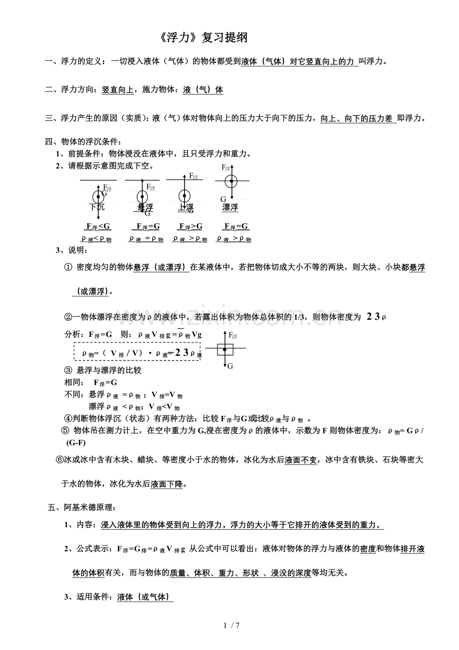 初三物理--浮力压强(复习提纲+经典模拟题+练习)附答案.doc_第1页