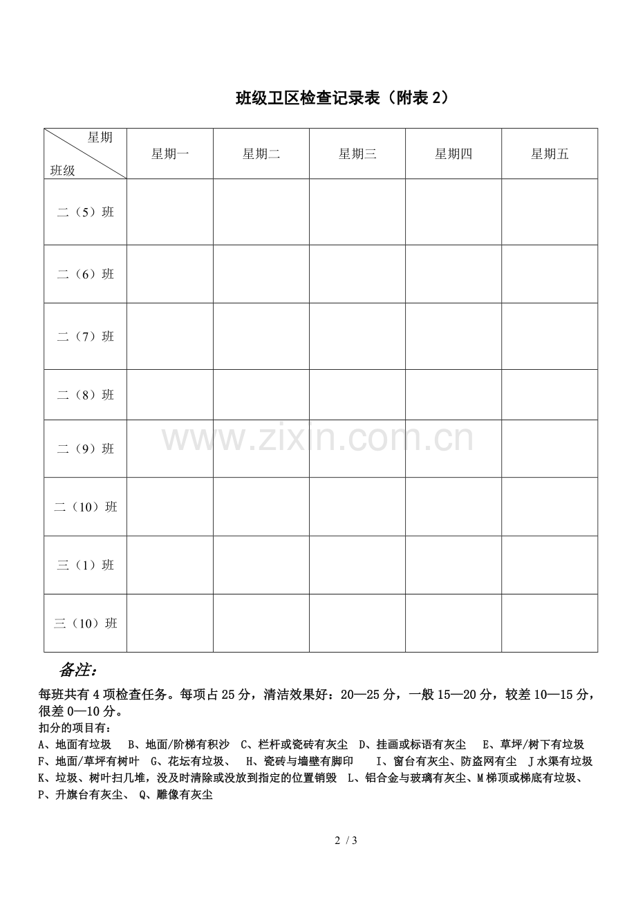 中学学生会劳动部公区卫生检查表.doc_第2页