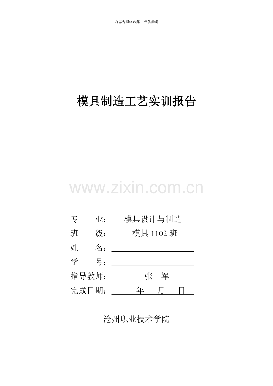 模具制造工艺实训报告.doc_第1页