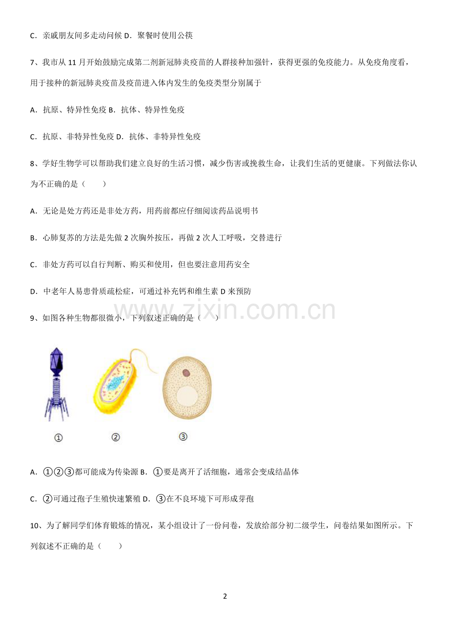 通用版初中生物八年级下册第八单元健康地生活知识点总结归纳.pdf_第2页