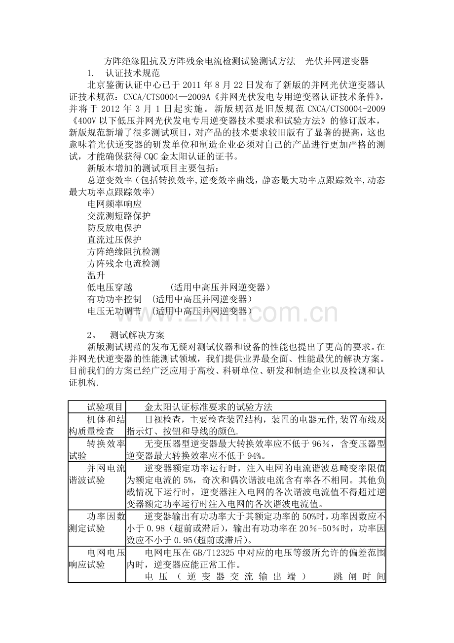 方阵绝缘阻抗及方阵残余电流检测试验测试方法-光伏并网逆变器.doc_第1页