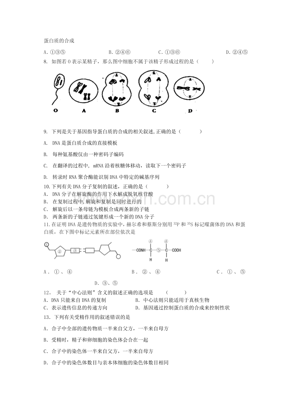 湖北省武汉市部分重点中学2011-2012学年高二生物上学期期中统考试题新人教版.doc_第2页