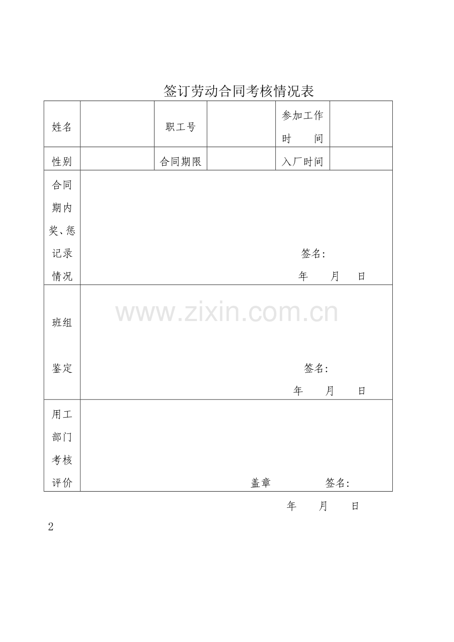 签订劳动合同考核情况表.doc_第1页