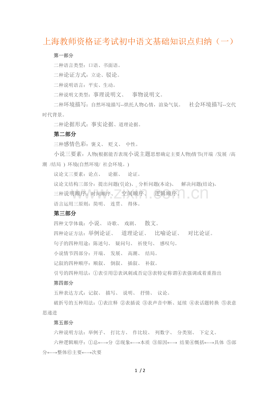 上海优秀教师资格证考试初中语文基础知识点归纳.doc_第1页